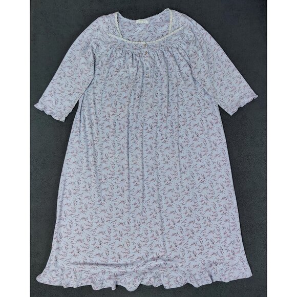 Eileen West Nightgown White Blue Floral Full Length Sz (M) Cotton Cottagecore - Picture 1 of 5